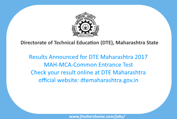 DTE Maharashtra MAH-MCA-CET 2017 Results DTE Maharashtra MAH-MCA-CET 2017 Results
