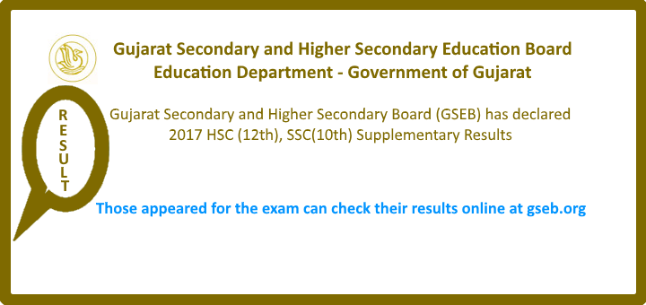 Gujarat Secondary and Higher Secondary Board (GSEB) HSC and SSC Supplementary results 2017